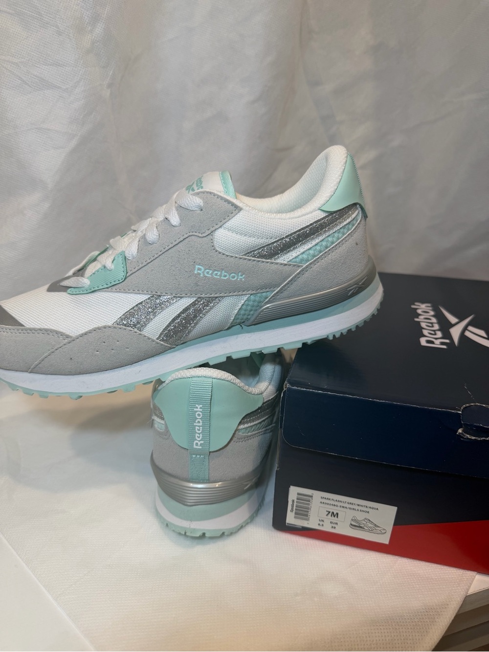 Reebok Women's Mint, Gray & Silver Glitter Retro Runner Sneakers